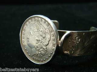 Solid .925 Fine Silver Sterling Bracelet Morgan Dollar Cuff Free 