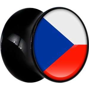    14mm Black Acrylic Czech Republic Flag Saddle Plug Jewelry