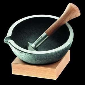   Salad Cast Iron Mortar with Wooden Base & Pestle