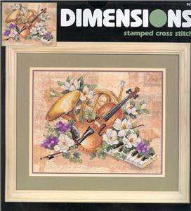 FLORAL HARMONY Piano Horn Violin Cross Stitch Kit NEW  