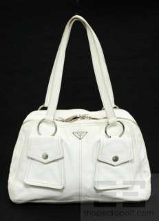 Prada White Pebbled Water Buffalo Leather Shoulder Bag  