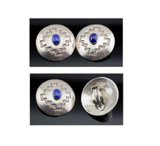Vintage 925 Silver Round Earrings W/Lapis Stone Clip On  
