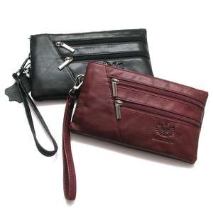 New Genuine Leather Women Mini Wrist Clutch Bag wallet 328 Black/Brown