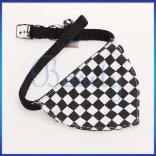 Black White Checked Pet Dog Bandana Bell Collar Scarf Neckerchief S 