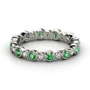 Heartbeat Band, 14K White Gold Ring with Emerald & White Sapphire