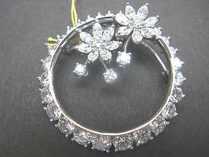EXQUISITE ESTATE DIAMOND CIRCLE PIN PENDANT W FLOWERS  