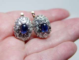   USSR Vintage 3ct Sapphire Diamond Earrings 14K Gold Estate Jewelry