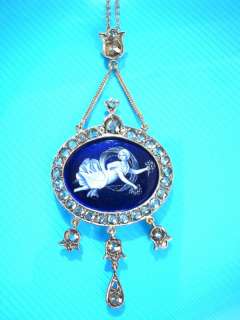 Georgian Limoges Enamel Fairy Diamond Pendant Necklace  