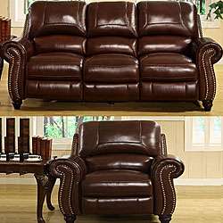 Madison Premium Italian Leather Pushback Reclining Sofa and Armchair 