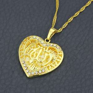 Heart 18k Gold plated & zircons Allah Islamic Pendant and chain 