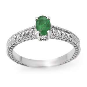  Genuine 0.76 ctw Emerald & Diamond Ring 14K White Gold 