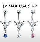 TULIP FLOWER GEM BELLY NAVEL RING CZ DANGLE BUTTON PIERCING JEWELRY 