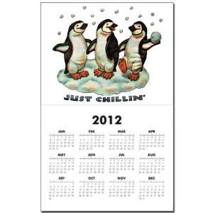 Calendar Print w Current Year Christmas Penguins Just Chillin in Snow