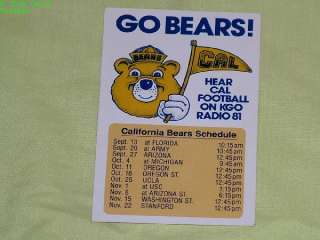 1980 Cal Bears Football Schedule Rare Design  