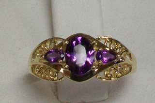   14K Yellow Gold Oval and Pear Shape Natural AMETHYST Gemstone Ring
