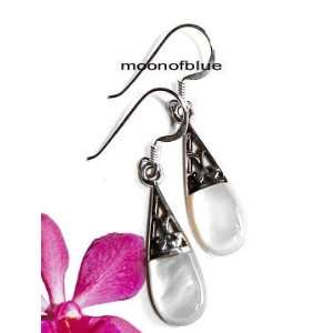  .925 Sterling Silver Mother of Pearl Inlay Dangle Earrings 
