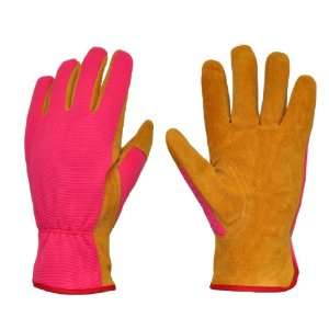   Suede Pigskin Leather Garden Gloves, 3 Pair, Pink