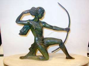 French Art Deco Bronze sculpture of Diana the Huntress Sign GUAL 