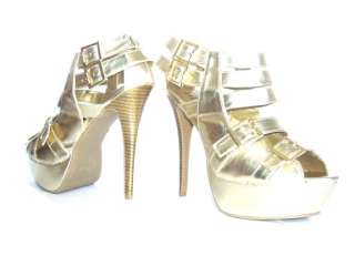  Gold Strappy Platform Dress Sandals High 5 inch Heels Size 7.5  