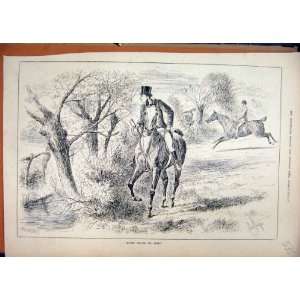  1883 Country Scene Horse Rider Man Jumping Running