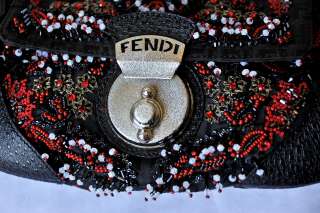 FENDI Small Black Red Beaded Leather Purse Handbag Bag  