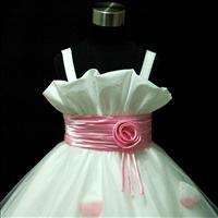 Pink White Wedding Party Prom Flower Girls Dress SZ 7 8  