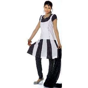  Black and White Polka Dotted Suit with Flaired Kameez 