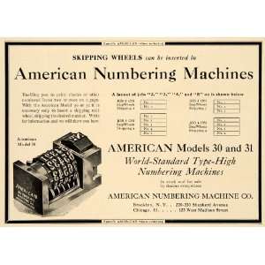  1920 Ad American Numbering Machines Model 30 31 Type 