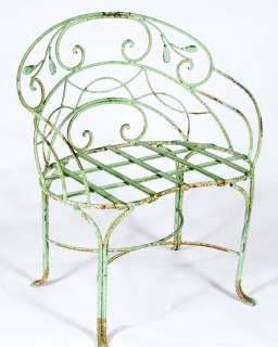 Wrought Iron Garden Curl Bench with Leaves, Solid Metal Furniture 