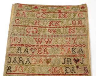 19th Century Antique Sewn Wool Sampler   Named & Dated 1838.  