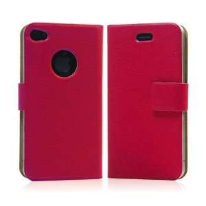 Red/ PU Leather Flip Case for Apple iPhone 4+Free Screen Protector and 