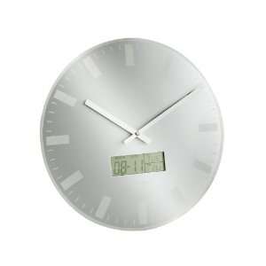   Time Karlsson Silver Glass LCD Station Wall Clock with Mirrored Edge