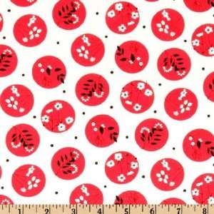 45 Wide Black and White and Red Allover Circles Ivory Fabric 