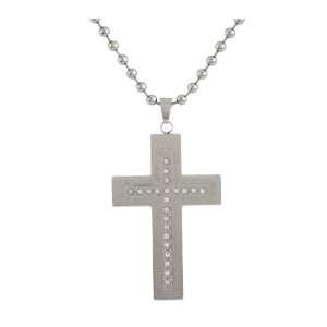 Edforce Stainless Steel Cross Pendant with Crystals & Greek Key Design