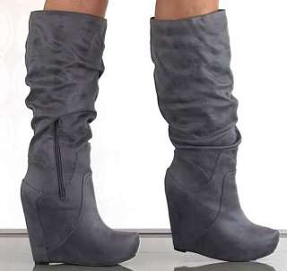   SIMPSON Nya GREY Knee Boots Wedges Tall Suede Platform Womens New NIB