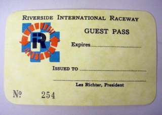 RIVERSIDE INTERNATIONAL RACEWAY GUEST PASS mint  