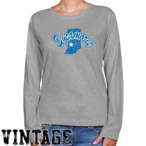 Indiana State Sycamores Ladies Ash Distressed Logo Vintage Long Sleeve 
