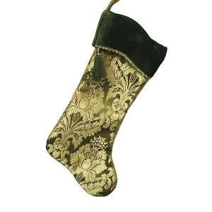   French Damask Olive Christmas Stocking With Velvet Cuff Home