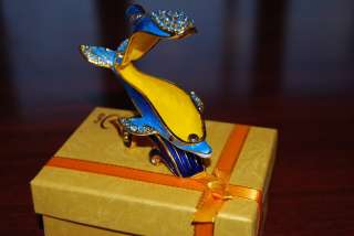 Dolphin Animal Trinket Jewelry Box Austrian Crystal  