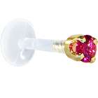 Body Candy 16 Gauge 1/4 Solid 14KT Yellow Gold 3mm Red Cubic Zirconia 