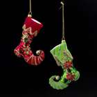 KSA Pack of 8 Red & Green Elf Shoe Hand Blown Glass Christmas 