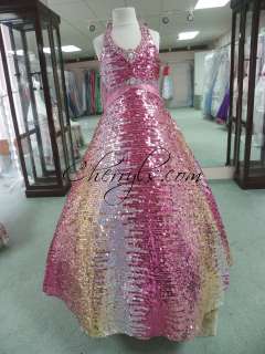 UNIQUE FASHIONS 3047 Pink Gold Silver Sequins Sz 8 GIRLS PAGEANT GOWN 