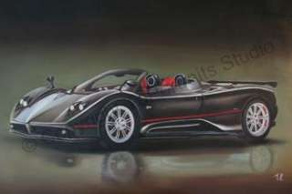 Pagani Zonda Roadster F   Original Framed Oil Painting  