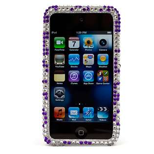 Two Piece Purple Flower Hearts Rhinestone Cover Case for Apple Ipod 