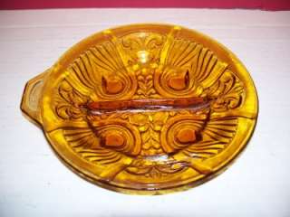 AMBER GLASS DIVIDED SERVING DISH BEAUTIFUL  
