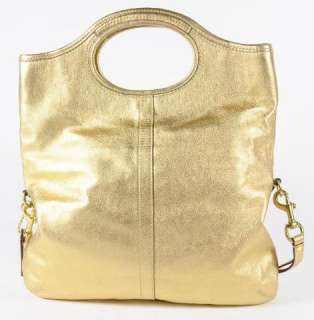 Coach 12250 Metallic Gold Leather Tote Shoulder Bag Convertable Strap 