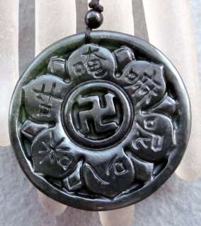 Black Green Jade Tibet Buddhist Lotus Amulet Pendant  