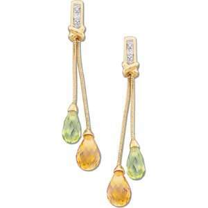   Yellow Gold Pair;Genuine Peridot,Citrine And Diamond Earrings Jewelry