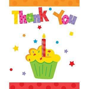  1st. Party Balloons And Cupcakes Thank You Folded   25/Pkg 