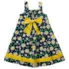 Youngland Girls Navy Daisy Dress With Straps Yellow Bow